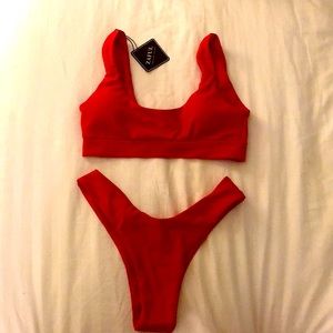 ZAFUL scooped high cut bikini set/BRIGHT RED